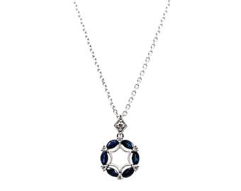 14K White Gold Diamond Pendant with 0.07ct Total Diamond Weight and 0.75ct Sapphire