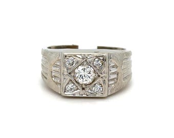 Vintage Style 14K White Gold Diamond Ring: .56 CTW Men's Statement Ring