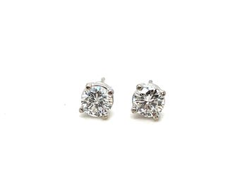 1 CTW Diamond Stud Earrings: 14K White Gold, Round Cut