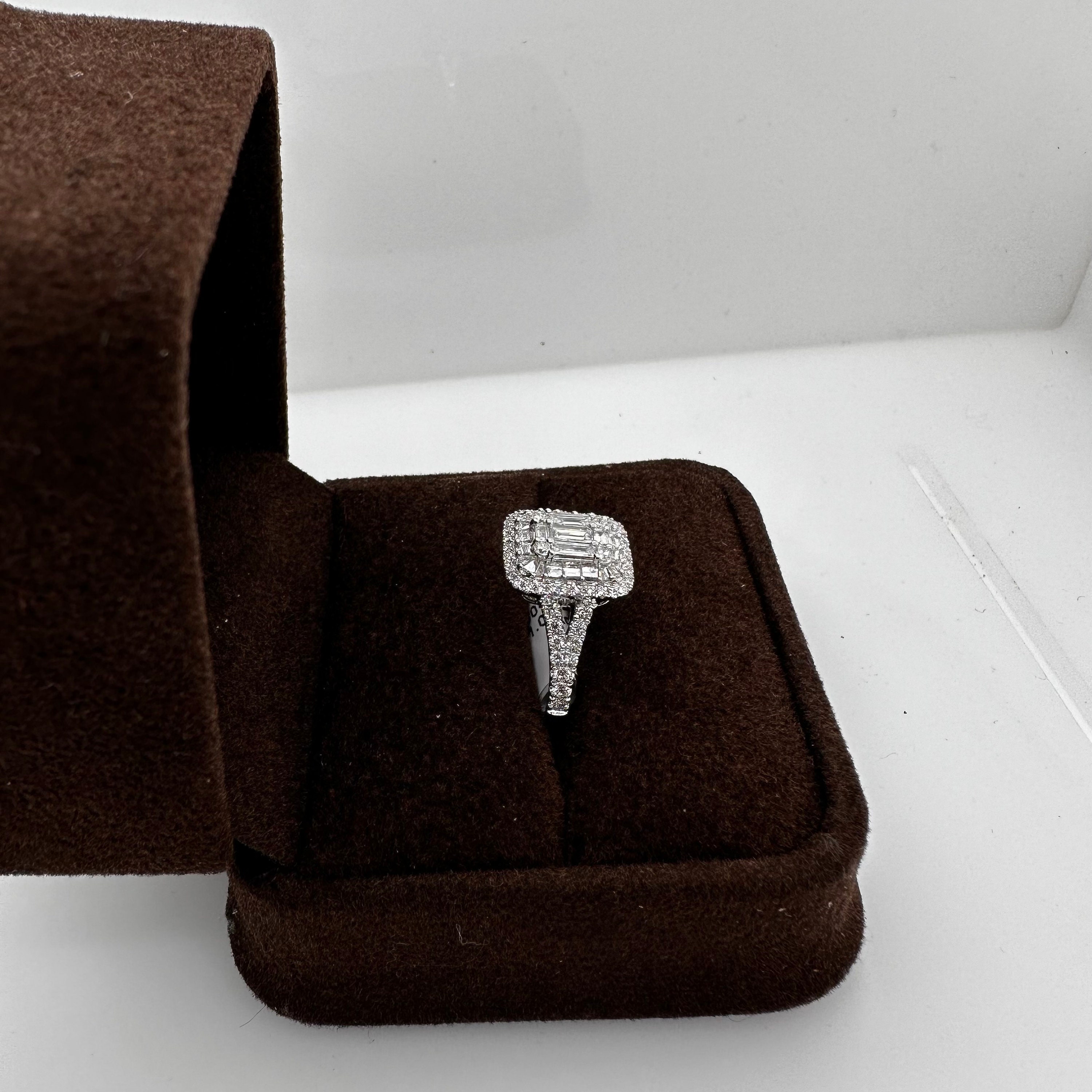 18K White Gold 1.05 TWT Diamond Cluster Ring, Engagement 18K White Gold 1.05 TWT Diamond Cluster Ring, Engagement