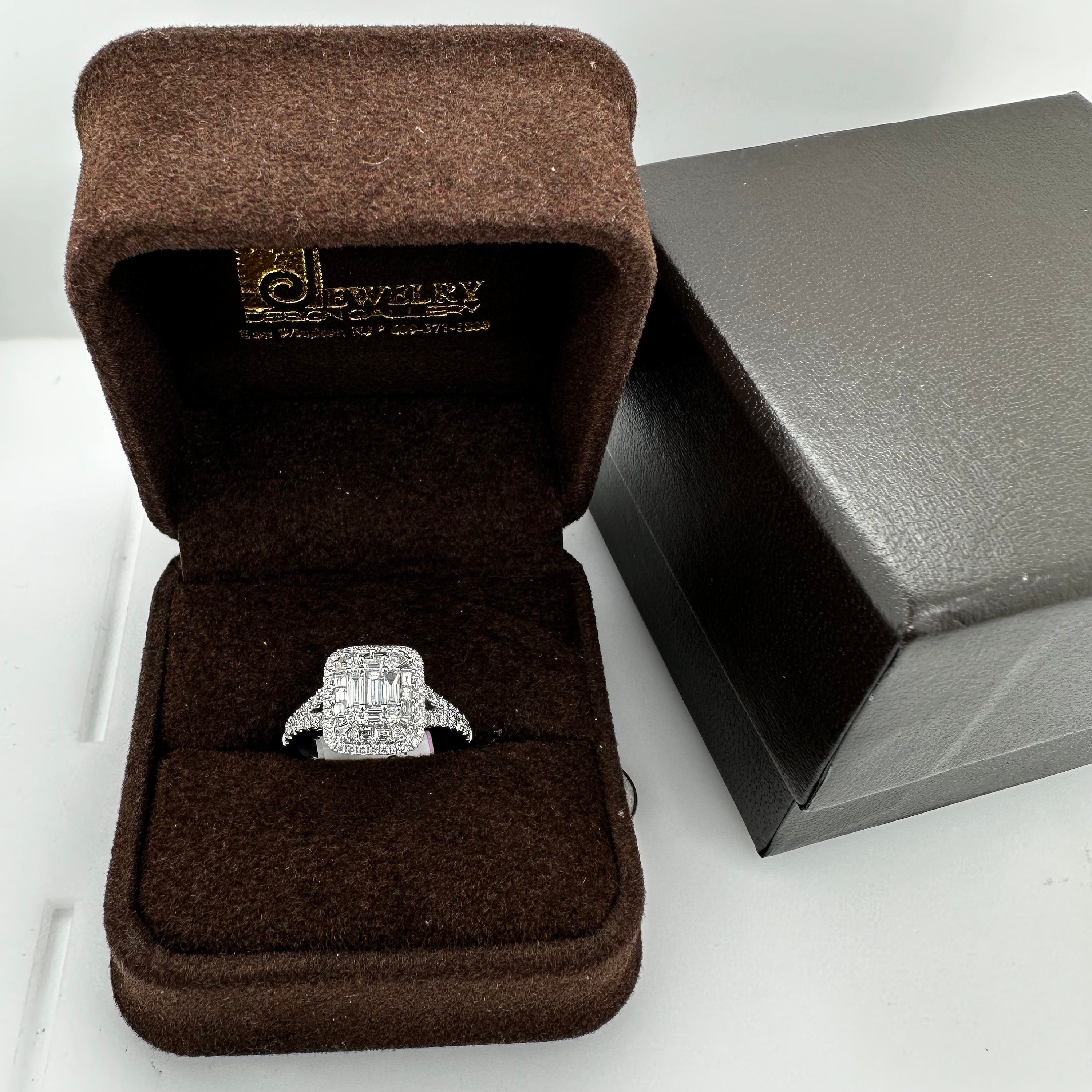 18K White Gold 1.05 TWT Diamond Cluster Ring, Engagement 18K White Gold 1.05 TWT Diamond Cluster Ring, Engagement