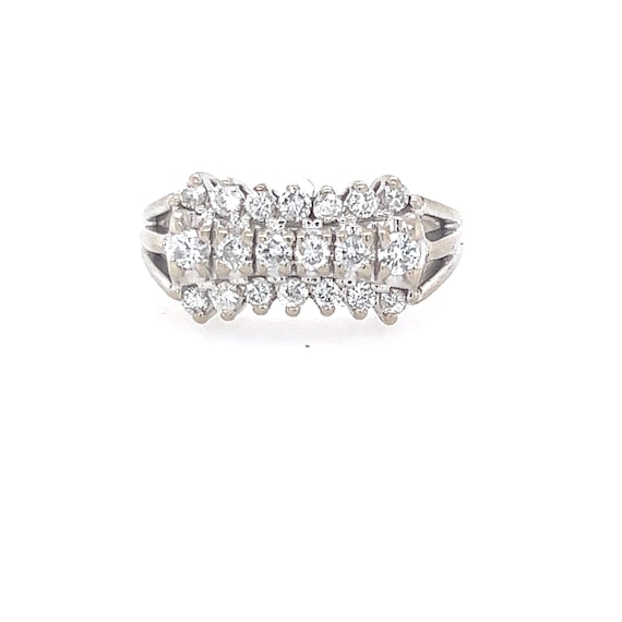 14K White Gold Diamond Cluster Ring, 3 Row Diamon… - image 1