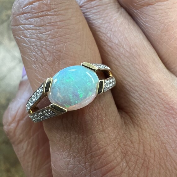 14K Yellow Gold Oval Shaped Opal And Diamond Cock… - image 6