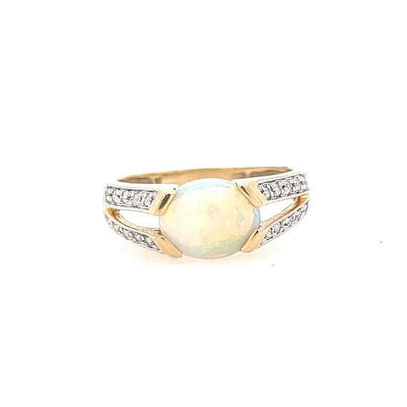 14K Yellow Gold Oval Shaped Opal And Diamond Cock… - image 1