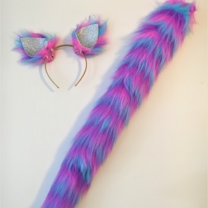 Faux Fur Shiny Ears and Faux Fur Tail Set