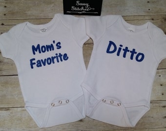 Twin outfits, mom's favorite, twin baby outfits, gifts for twin babies, shower gifts for twin babies, twin bodysuits, twin baby outfits