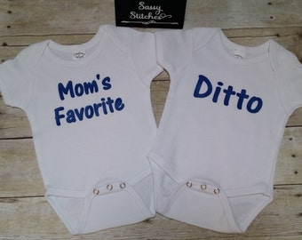 Twin outfits, mom's favorite, twin baby outfits, gifts for twin babies, shower gifts for twin babies, twin bodysuits, twin baby outfits