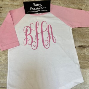 Girls monogrammed shirt, baseball sleeve tee, large monogram tee, toddler monogram shirt, toddler baseball tee, personalized girls shirt image 9