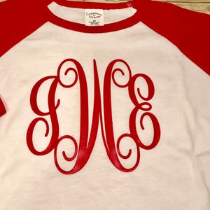 Girls monogrammed shirt, baseball sleeve tee, large monogram tee, toddler monogram shirt, toddler baseball tee, personalized girls shirt image 4