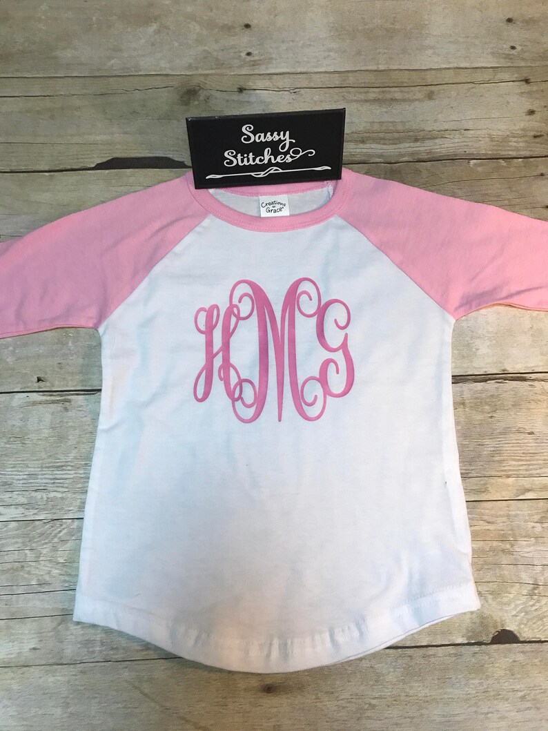 Girls Monogrammed Shirt Baseball Sleeve Tee Large Monogram - Etsy