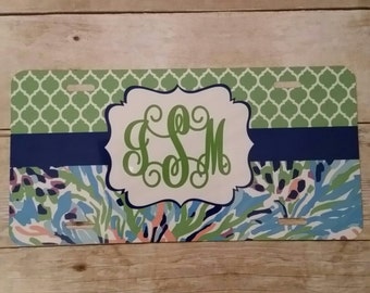 Floral print license plate, monogrammed license plate, personalized license plate, monogrammed floral print Leison plate