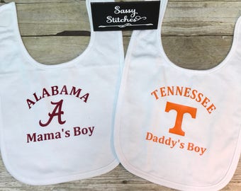 Baby bibs, house divided baby bibs, tennessee baby bib, alabama baby bibs, baby shower gift, baby gift, momas boy, dads boy, bibs, baby