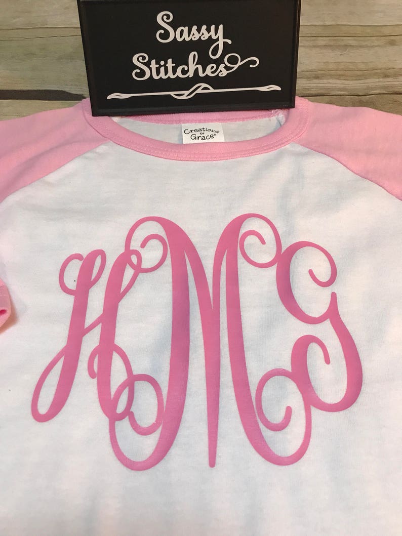 Girls monogrammed shirt, baseball sleeve tee, large monogram tee, toddler monogram shirt, toddler baseball tee, personalized girls shirt image 5