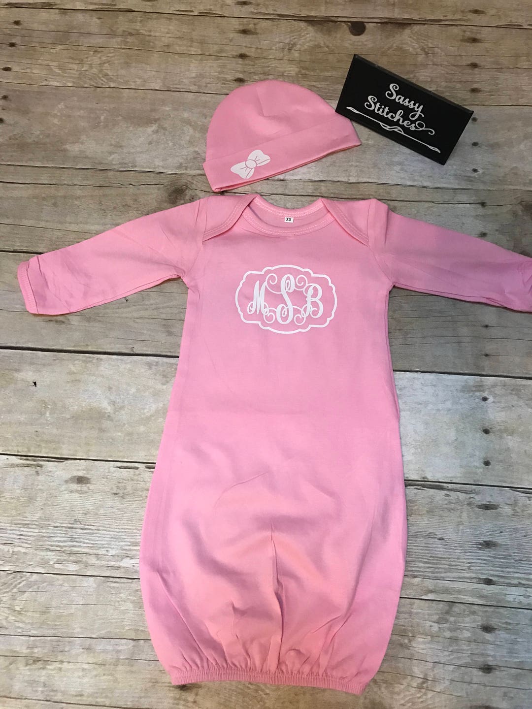 Infant Gown With Hat, Newborn Gown, Newborn Gown With Hat, Monogrammed