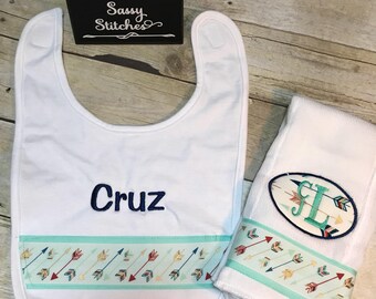 Bib and burp cloth set, baby bibs, baby burp cloths, baby boy, baby boy gift set, baby shower gift, baby boy, infant gift sets, baby stuff