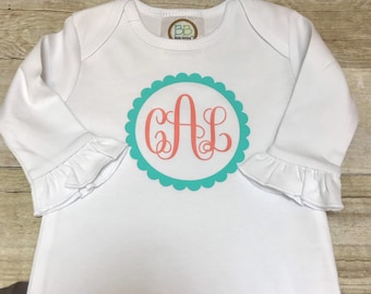 Baby gown, baby sleeper, baby girl, baby girl gown, baby gift, monogrammed baby gown, monogrammed baby girl gown, personalized baby gown