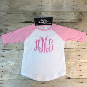 Girls monogrammed shirt, baseball sleeve tee, large monogram tee, toddler monogram shirt, toddler baseball tee, personalized girls shirt image 3