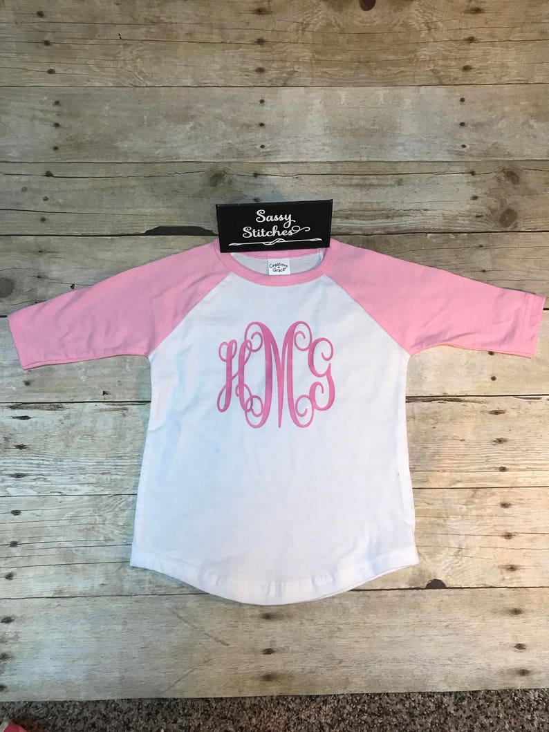 Girls monogrammed shirt, baseball sleeve tee, large monogram tee, toddler monogram shirt, toddler baseball tee, personalized girls shirt image 3