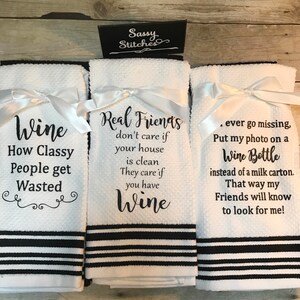 Kitchen Towels, towels with wine sayings, decorative kitchen towels, towel set, kitchen towel set, wine towels, kitchen decor , kitchen image 2
