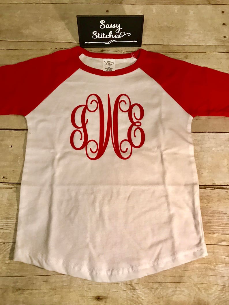 Girls monogrammed shirt, baseball sleeve tee, large monogram tee, toddler monogram shirt, toddler baseball tee, personalized girls shirt image 8