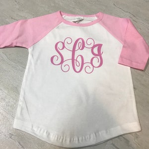 Girls monogrammed shirt, baseball sleeve tee, large monogram tee, toddler monogram shirt, toddler baseball tee, personalized girls shirt image 6