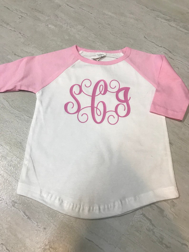 Girls monogrammed shirt, baseball sleeve tee, large monogram tee, toddler monogram shirt, toddler baseball tee, personalized girls shirt image 6