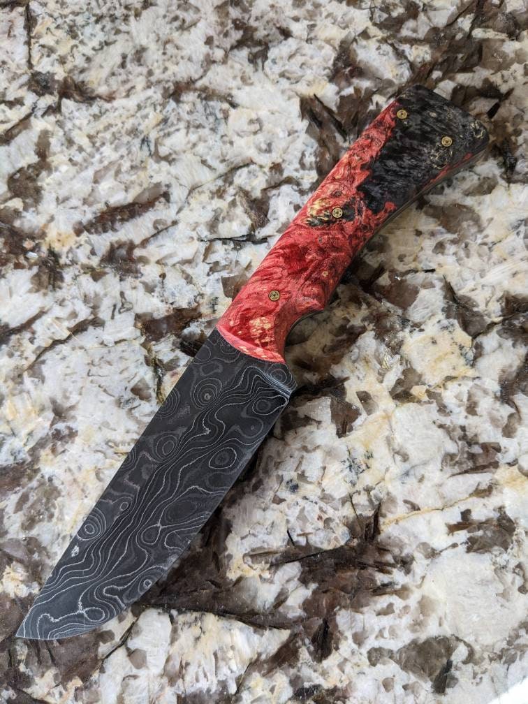 Damascus Steel Custom Knife and Sheath Etsy