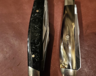 ポケットナイフ。鹿の角のハンドル。パーカーK296。ストックマンナイフ 