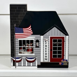 America Mini House, Patriotic Mini House, Spring House, Summer House, America Decor, Shelf Sitter, Patriotic Decor, Farmhouse, Pat Isaac