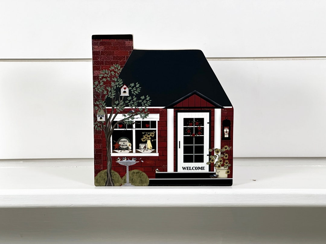 Red Brick Mini House Decor, Farmhouse Shelf Sitter by Pat Isaac - Etsy