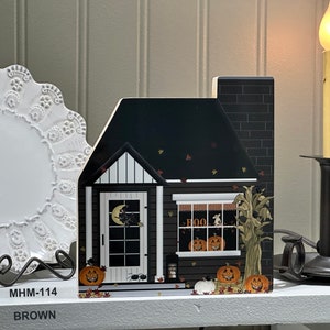 Brown Boo House Block, Halloween House, Brown Mini House, Fall House Block, Tier Tray Decor, House, Shelf Sitter, Halloween Decor, Pat Isaac