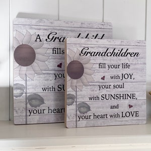 Grandchildren Block, Grandchildren Sign, Grandchildren Decor, 4" or 6 Inch, Sunflower Decor, Shelf Sitter, Grandchildren Love, Pat Isaac