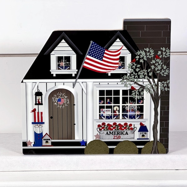 Minicasa patriótica estadounidense de 250 cm para colocar en estantes, decoración estilo granja, arte de la libertad.