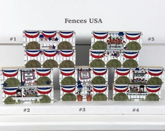 Patriotic Fence Block, Stars Buntings USA Decor, Tier Tray Accent, Pat Isaac