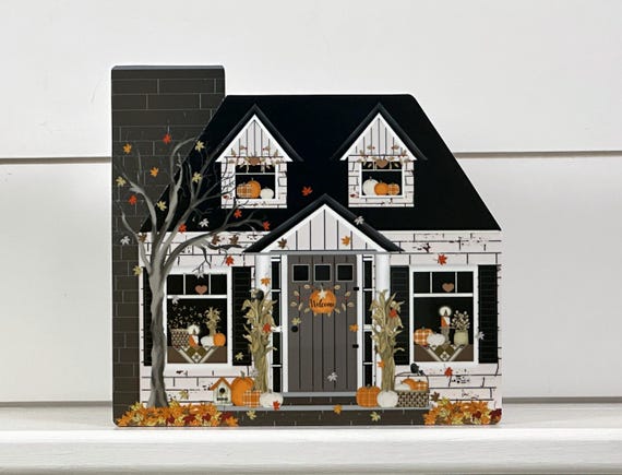 White Brick Fall House Decor: Upscale Farmhouse Shelf Sitter