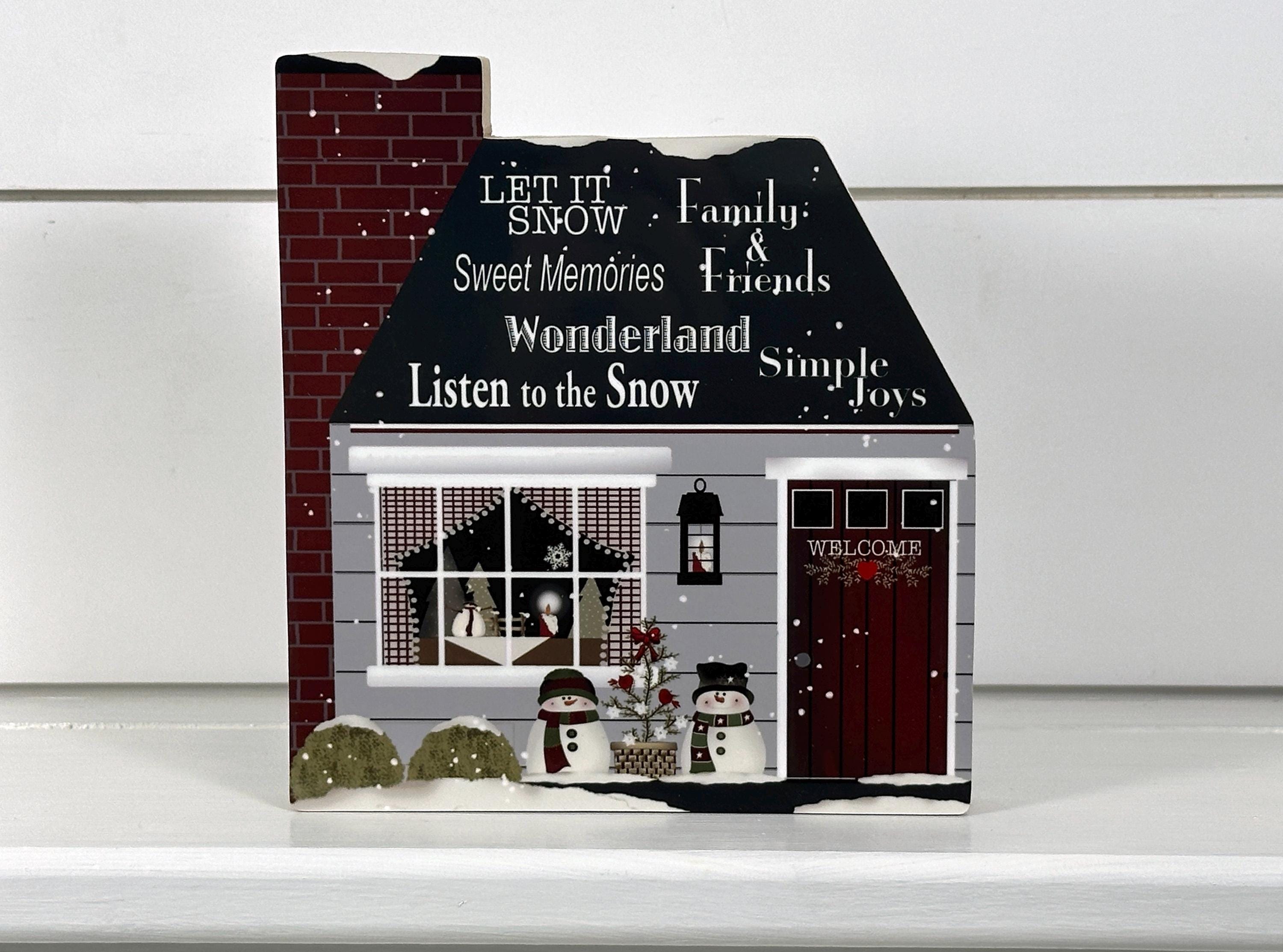 Winter Mini House, Let It Snow House Block, Shelf Sitter, Snowman Pat Isaac