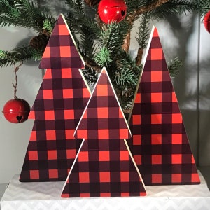 Buffalo Plaid Pine Tree, 3 Piece Tree Set, Red Black Buffalo Plaid. 7 - 6 - 5 inch Trees, Lodge Decor, Cabin Decor, Camp Decor, Farmhouse