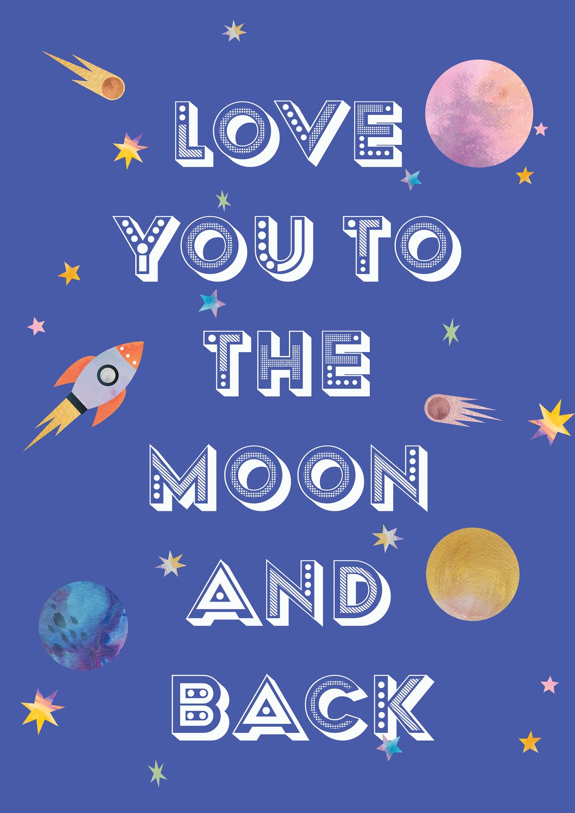 Space Wall Art Print Te amo a la luna y atrás espacio | Etsy