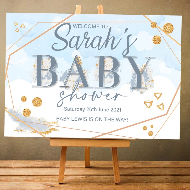 Baby Shower Poster Sign or Board Blue and Gold Etsy UK