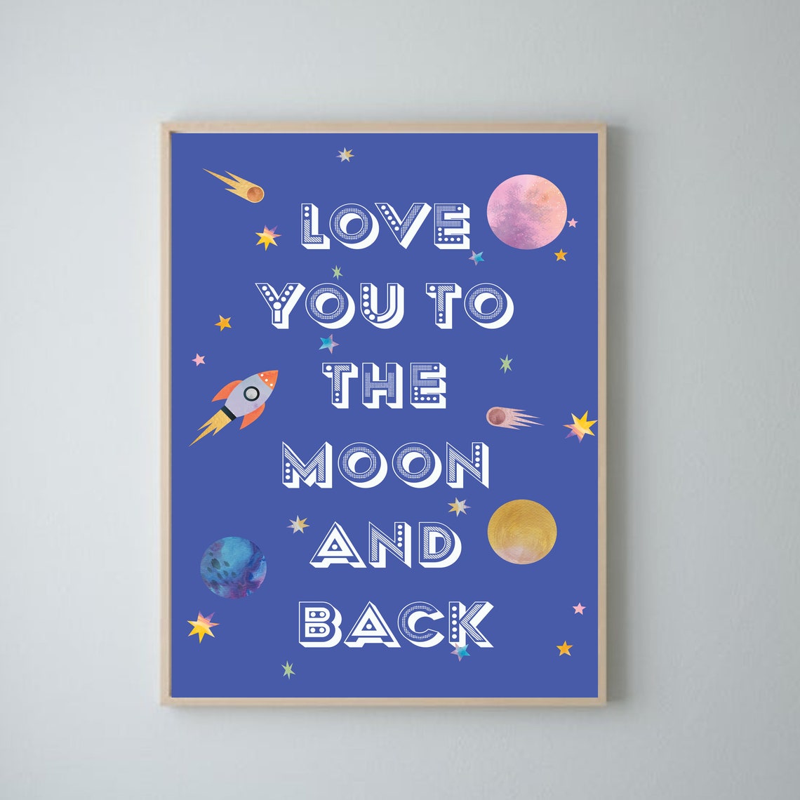 Space Wall Art Print Te amo a la luna y atrás espacio | Etsy