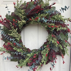 Fall wreath made with real 100% natural preserved  foliage and will add beauty to your year round decor.