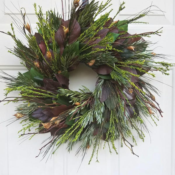 eucalyptus wreath, leaf wreath, housewarming burgundy wreath, front door wreath, handmade wreath, foliage wreath