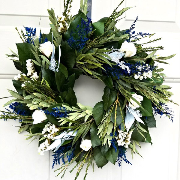 Custom sizes, blue wreath, custom wreath, dried wreath, small wreath, large wreath, indoor wreath, natural wreath, endlessblossoms