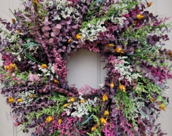 24" Year round eucalyptus wreath made with all natural preserved materials