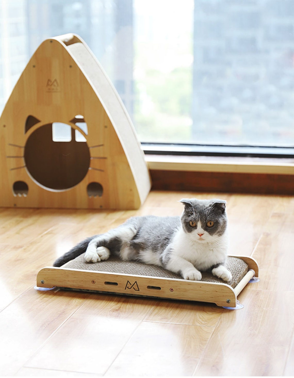 Bamboo Cat Tree Tower Wall Mounted Scratching Post Climbing Etsy