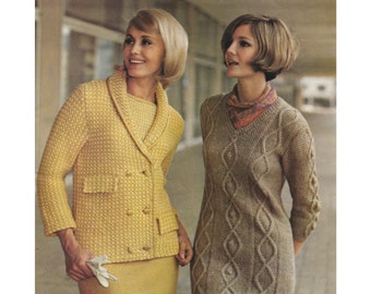 1960er Jahre 3-teiliger Anzug : Jacke, Hemd und Rock, mit irischem Strickmuster Strickmuster - Great American Knits