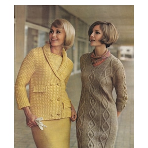 1960s 3-Piece Suit: Jacket, Shirt and Skirt, with Irish Knit Dress Knitting Pattern - Great American Knits