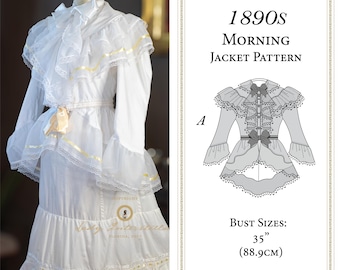 1890s Morning Jacket PDF SCHNITTMUSTER-Brust: 35"(88,9 cm) Crimson Peak, Halloween, Viktorianische, Cosplay, Kostüm, Historische, Edwardianische Jacke