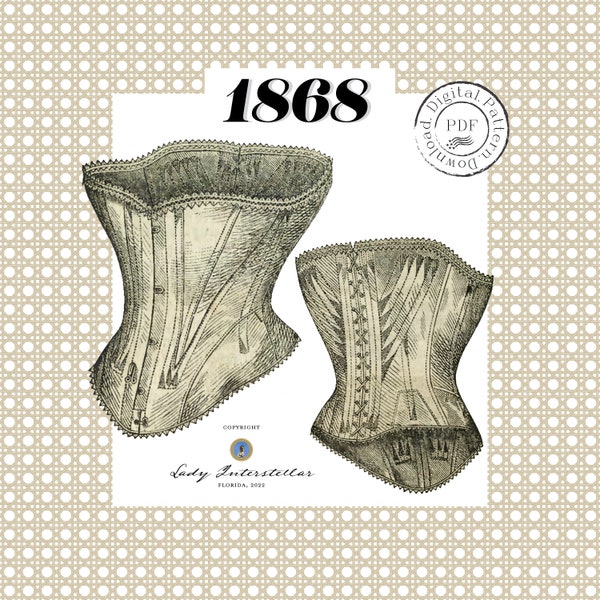 1868 Gored Corset PDF PATTERN - Digital Reproduction Tygodnik Mód Waist: 23.6" (60cm)