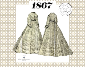 1867 Simple Day Dress PDF PATTERN - Digital Reproduction Tygodnik Mód Waist: 24" (60.96cm)